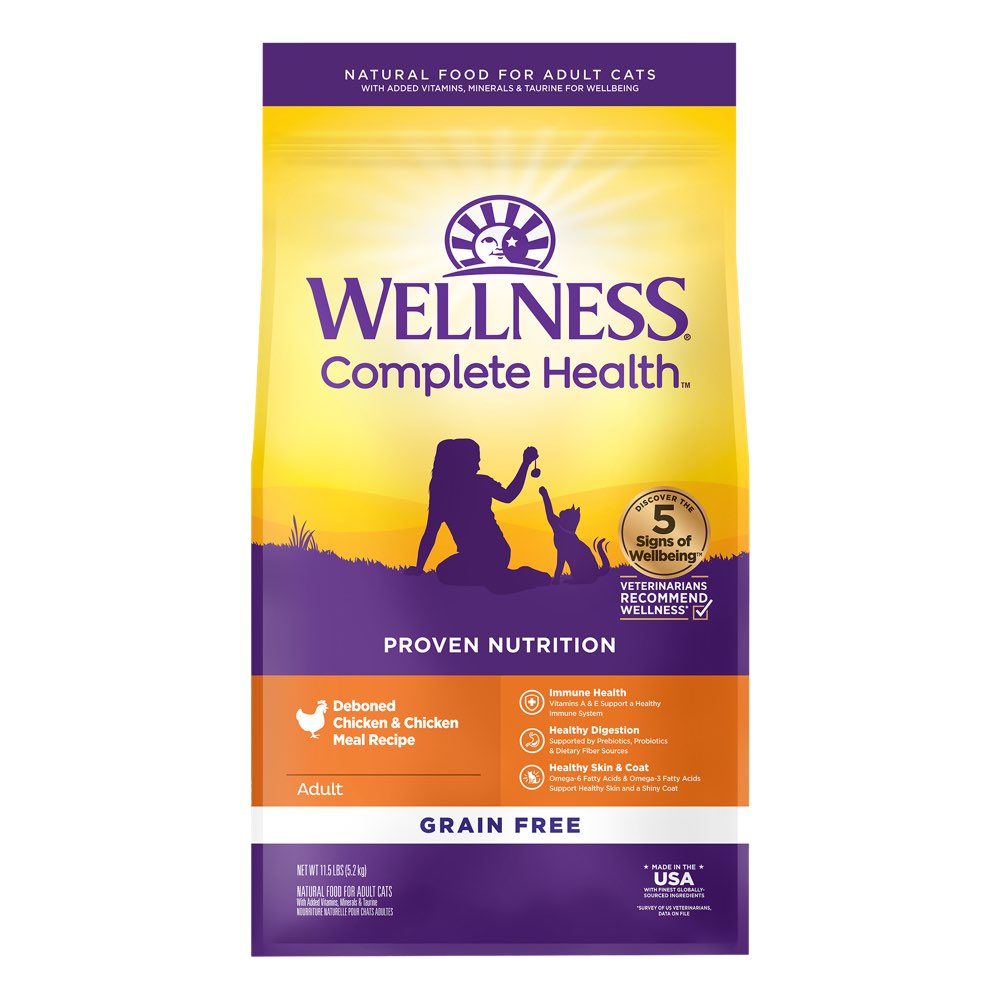 Wellness Complete Health Grain Free Adult Deboned Chicken & Chicken Meal Dry Cat Food 11.5lb (Exp19Feb26)