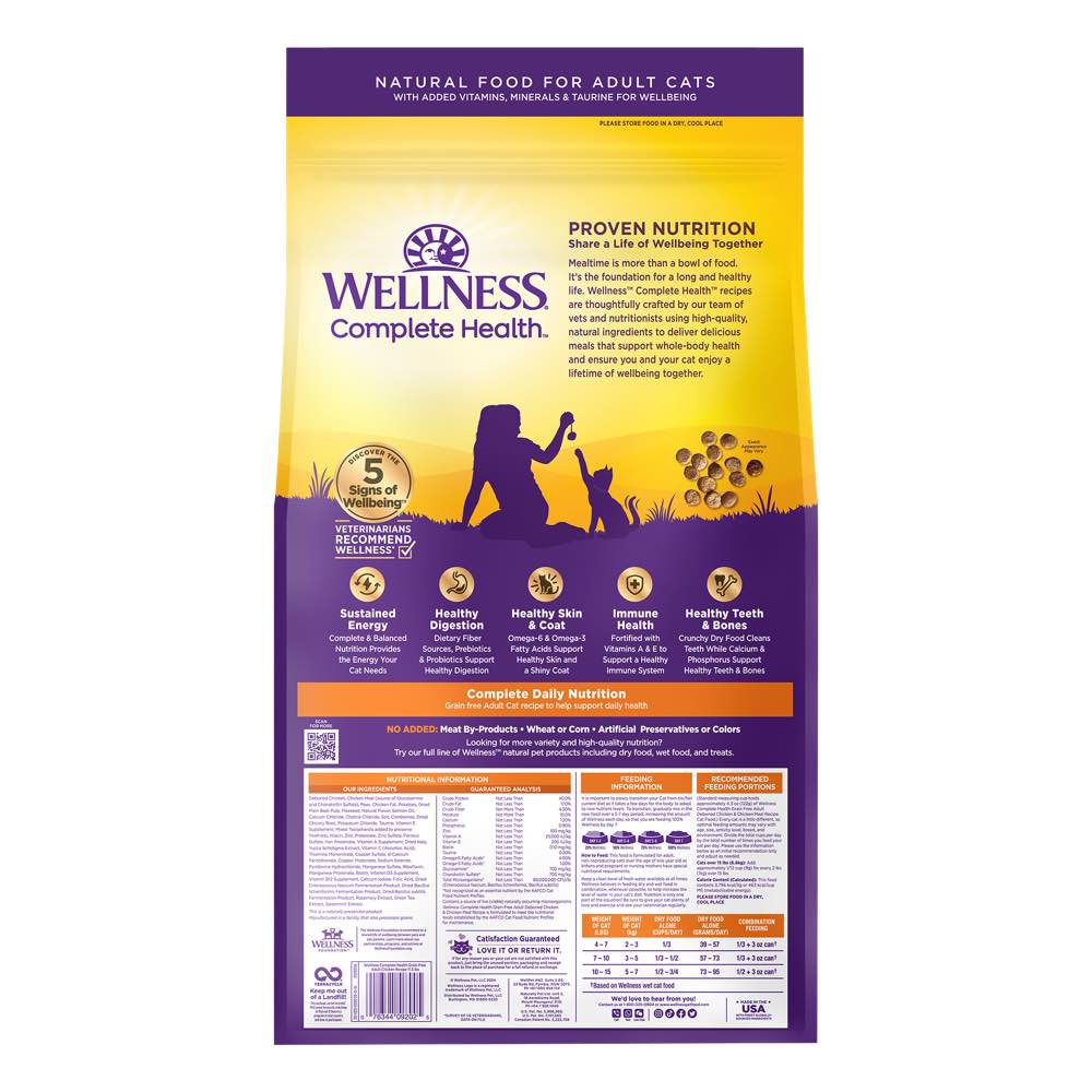 Wellness Complete Health Grain Free Adult Deboned Chicken & Chicken Meal Dry Cat Food 11.5lb (Exp19Feb26)