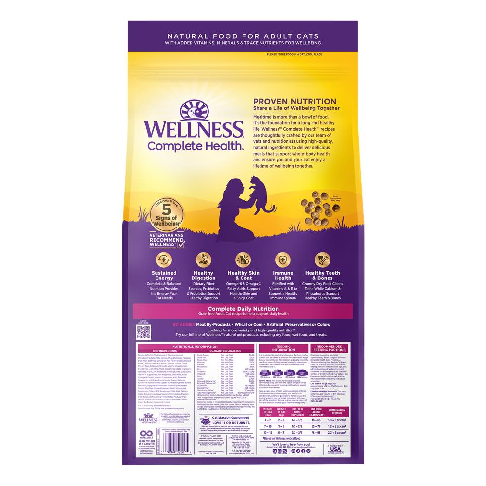 'FREE TREATS': Wellness Complete Health Grain Free Indoor Salmon & Herring Adult Dry Cat Food 11.5lb