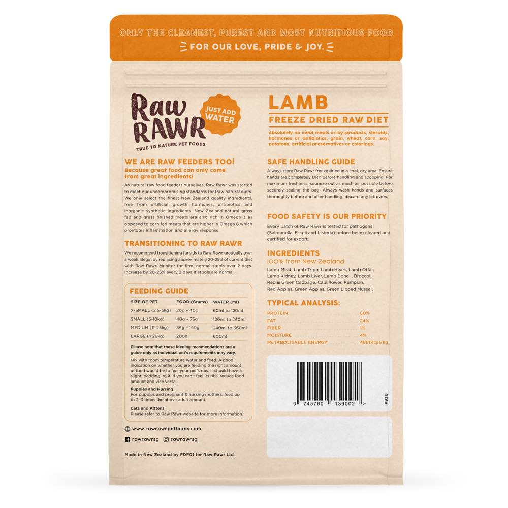 Raw Rawr Balanced Diet Lamb Freeze-Dried Raw Cat & Dog Food 400g