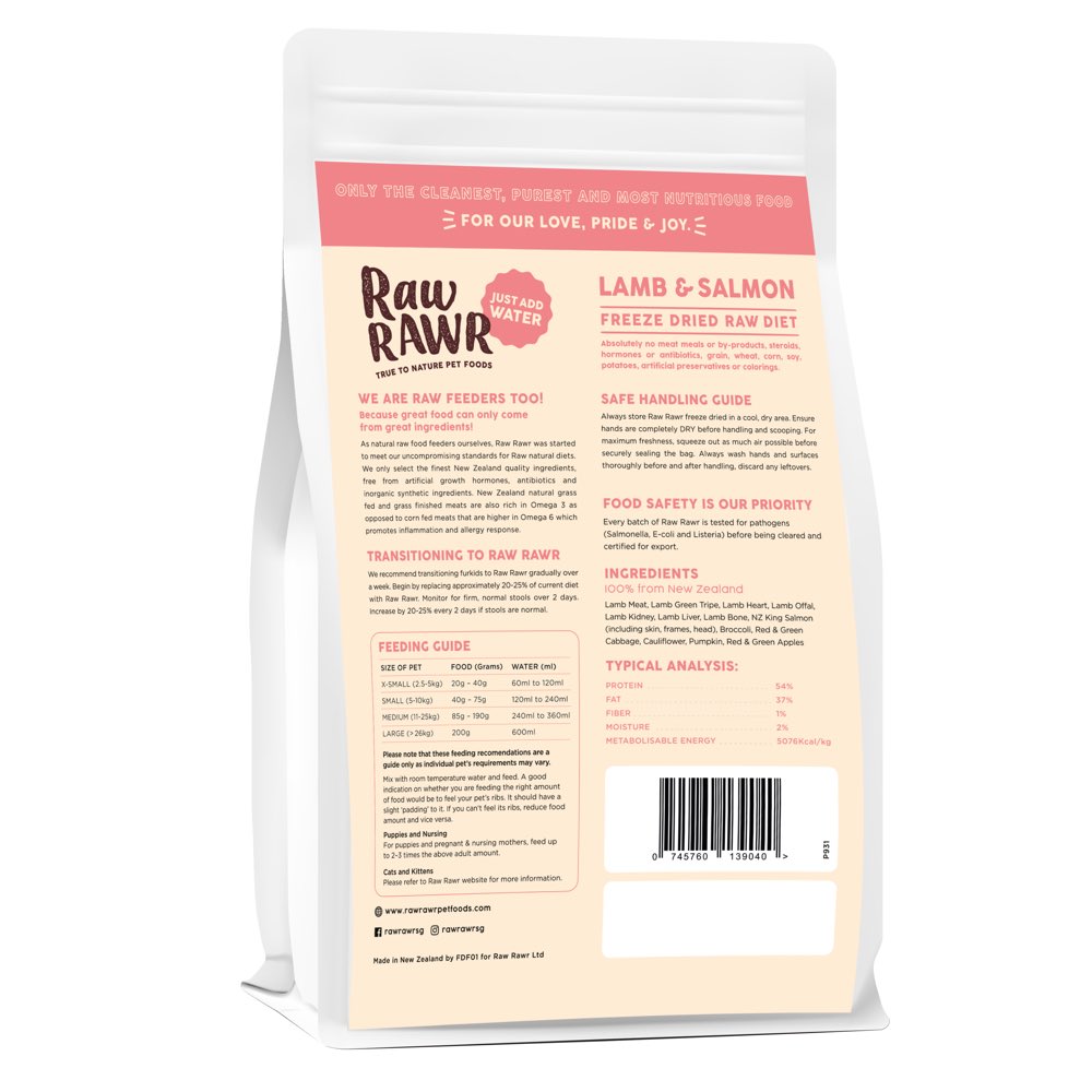 Raw Rawr Balanced Diet Lamb & Salmon Freeze-Dried Raw Cat & Dog Food 400g
