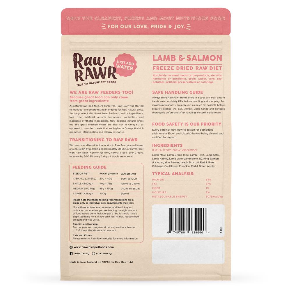 Raw Rawr Balanced Diet Lamb & Salmon Freeze-Dried Raw Cat & Dog Food 400g