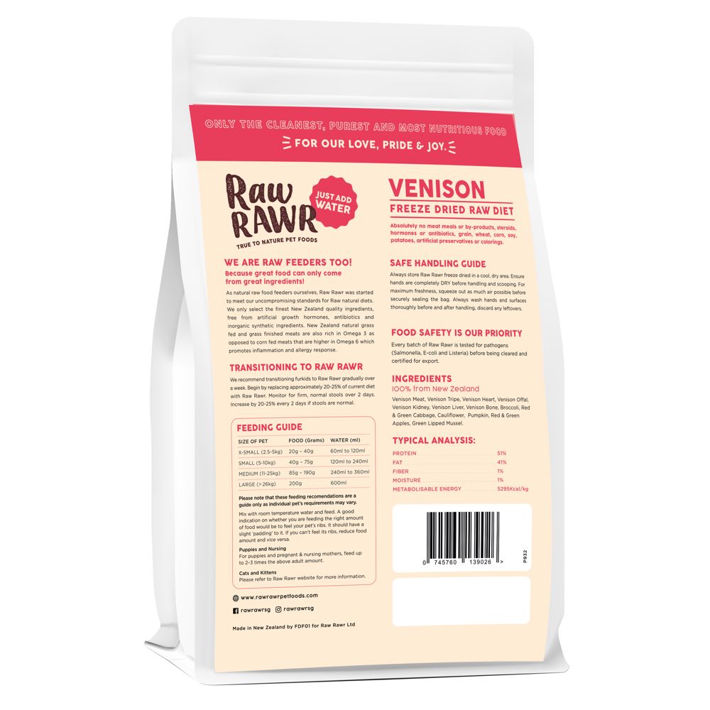 Raw Rawr Balanced Diet Venison Freeze-Dried Raw Cat & Dog Food 400g