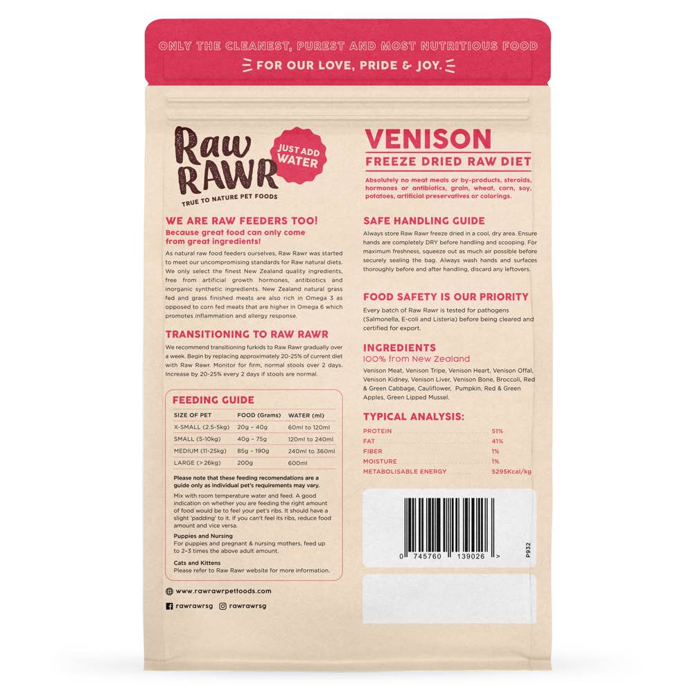 Raw Rawr Balanced Diet Venison Freeze-Dried Raw Cat & Dog Food 400g